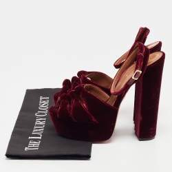 Pre Owned Aquazzura Burgundy Knotted Velvet Mira Sandals Size 36.5