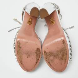 Aquazzura Silver Leather Josephine Platform Sandals Size 39