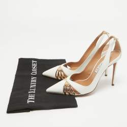 Pre Owned Aquazzura White/Gold Leather Cut Out Cece Pumps Size 36