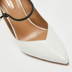 Pre Owned Aquazzura White Leather Mary Jane Pumps Size 40