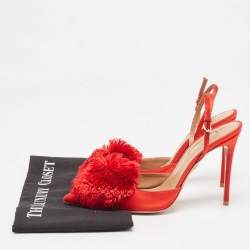 Pre Owned Aquazzura Red Satin Powder Puff Slingback Pumps Size 38
