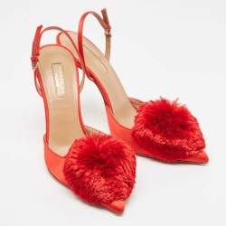 Pre Owned Aquazzura Red Satin Powder Puff Slingback Pumps Size 38