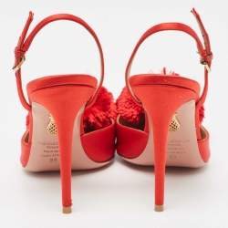 Pre Owned Aquazzura Red Satin Powder Puff Slingback Pumps Size 38