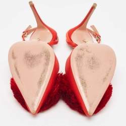 Pre Owned Aquazzura Red Satin Powder Puff Slingback Pumps Size 38