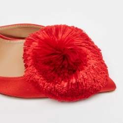 Pre Owned Aquazzura Red Satin Powder Puff Slingback Pumps Size 38
