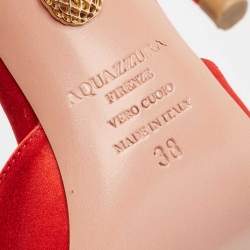 Pre Owned Aquazzura Red Satin Powder Puff Slingback Pumps Size 38