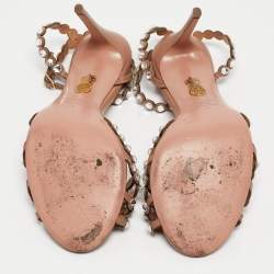 Pre Owned Aquazzura Beige Leather Crystal-Embellished Ankle Strap Sandals Size 39