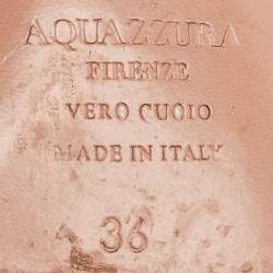 Pre Owned Aquazzura Beige Leather Crystal Embellished Slides Size 36