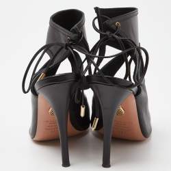 Aquazzura Black Leather Sexy Thing Sandals Size 37.5