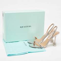 Pre Owned Aquazzura Metallic Silver Leather Yes Darling Slingback Sandals Size 38