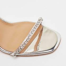 Pre Owned Aquazzura Metallic Silver Leather Yes Darling Slingback Sandals Size 38