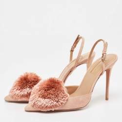 Aquazzura Pink Suede Powder Puff  Slingback Pumps Size 39