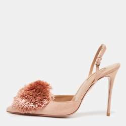 Aquazzura Pink Suede Powder Puff  Slingback Pumps Size 39