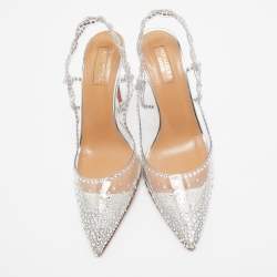 Pre Owned Aquazzura Transparent PVC and Crystal Embellished Heaven 105 Pump Size 37