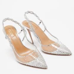Pre Owned Aquazzura Transparent PVC and Crystal Embellished Heaven 105 Pump Size 37