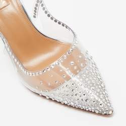 Pre Owned Aquazzura Transparent PVC and Crystal Embellished Heaven 105 Pump Size 37