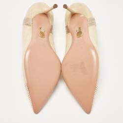 Pre Owned Aquazzura Beige/Gold Leather and Suede Savoy Pumps Size 35