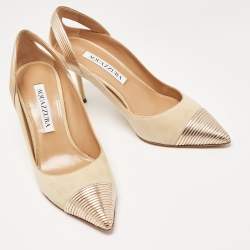 Pre Owned Aquazzura Beige/Gold Leather and Suede Savoy Pumps Size 35
