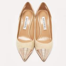 Pre Owned Aquazzura Beige/Gold Leather and Suede Savoy Pumps Size 35