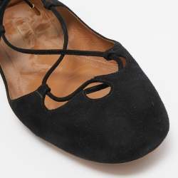 Pre Owned Aquazzura Black Suede Dancer Lace Up Ballet Flats Size 40