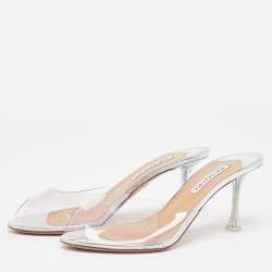 Pre Owned Aquazzura Transparent PVC Slide Sandals Size 39.5