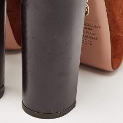 Pre Owned Aquazzura Black/Brown Suede and Leather Ankle Sandals Size 38.5