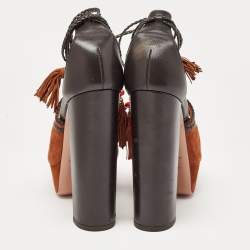 Pre Owned Aquazzura Black/Brown Suede and Leather Ankle Sandals Size 38.5