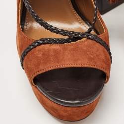 Pre Owned Aquazzura Black/Brown Suede and Leather Ankle Sandals Size 38.5