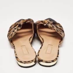 Aquazzura Black/Beige Leopard Print Fabric Mondaine Mules Size 38