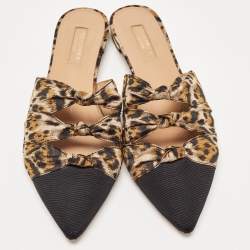 Aquazzura Black/Beige Leopard Print Fabric Mondaine Mules Size 38