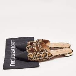 Aquazzura Black/Beige Leopard Print Fabric Mondaine Mules Size 38