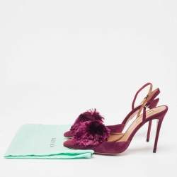 Pre Owned Aquazzura Plum Suede Powder Puff Slingback Pumps Size 39.5