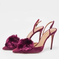 Pre Owned Aquazzura Plum Suede Powder Puff Slingback Pumps Size 39.5
