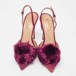 Pre Owned Aquazzura Plum Suede Powder Puff Slingback Pumps Size 39.5