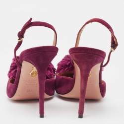 Pre Owned Aquazzura Plum Suede Powder Puff Slingback Pumps Size 39.5