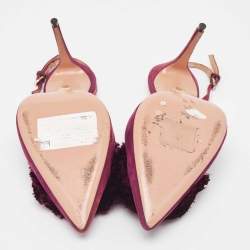 Pre Owned Aquazzura Plum Suede Powder Puff Slingback Pumps Size 39.5