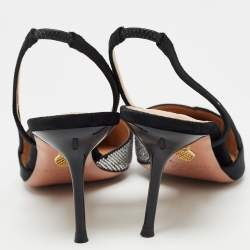 Pre Owned Aquazzura Black Velvet and Crystal Embellished Slingback Pumps Size 38