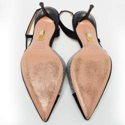 Pre Owned Aquazzura Black Velvet and Crystal Embellished Slingback Pumps Size 38