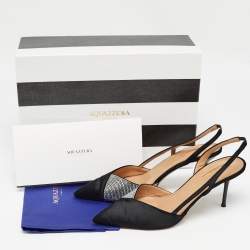 Pre Owned Aquazzura Black Velvet and Crystal Embellished Slingback Pumps Size 38