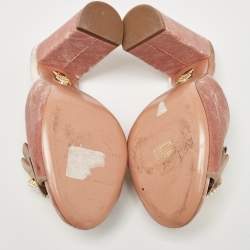 Pre Owned Aquazzura Pink Velvet and Fabric Embellished Slide Sandals Size 36
