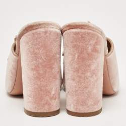 Pre Owned Aquazzura Pink Velvet and Fabric Embellished Slide Sandals Size 36