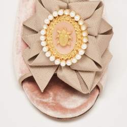 Pre Owned Aquazzura Pink Velvet and Fabric Embellished Slide Sandals Size 36