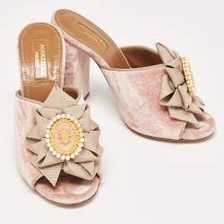 Pre Owned Aquazzura Pink Velvet and Fabric Embellished Slide Sandals Size 36