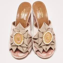 Pre Owned Aquazzura Pink Velvet and Fabric Embellished Slide Sandals Size 36