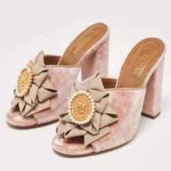 Pre Owned Aquazzura Pink Velvet and Fabric Embellished Slide Sandals Size 36