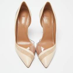 Aquazzura Beige Suede,Leather,Embossed Snakeskin and PVC Pointed Toe Pumps Size 37.5