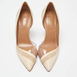 Pre Owned Aquazzura Beige Suede,Leather,Embossed Snakeskin and PVC Pointed Toe Pumps Size 37.5