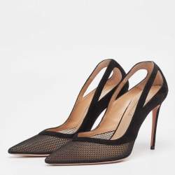 Pre Owned Aquazzura Black Suede and Mesh Shiva 105 Pumps Size 36