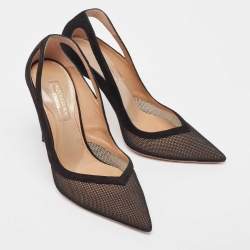Pre Owned Aquazzura Black Suede and Mesh Shiva 105 Pumps Size 36