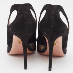 Pre Owned Aquazzura Black Suede and Mesh Shiva 105 Pumps Size 36